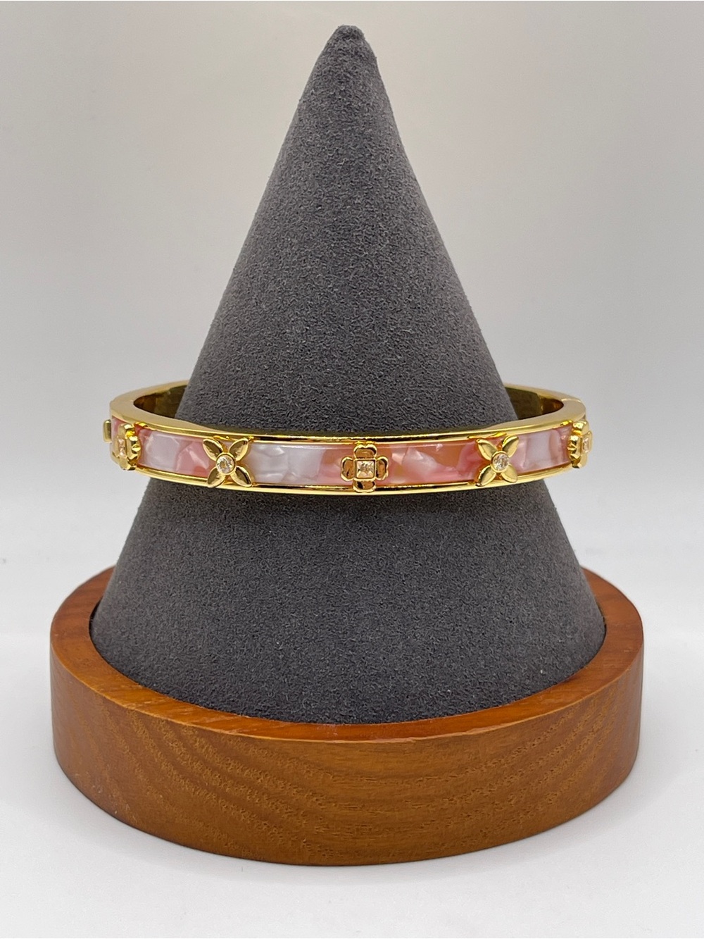 kate spade Gold-Tone Pink MOP Inlay Floral Bangle Bracelet